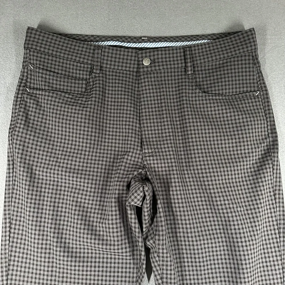 FootJoy Athletic Fit‎ Pants Mens 35x30 Gray Check Golf Stretch Casual Khakis